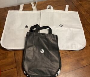 Lululemon Reusable Shopping Bags Lot Of 3 2-Large 1-SmallTote Black White LOGO